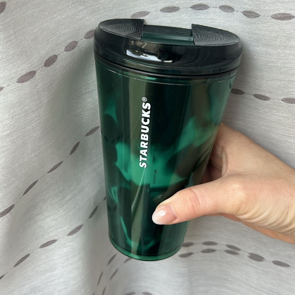 16oz Starbucks Dark Green Tortoise Tumbler with Lid - Picture 3 of 8